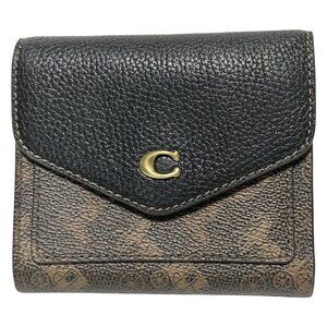 Auth COACH Wyn Small Wallet C3161 Dark Brown Brown Black PVC Leather -